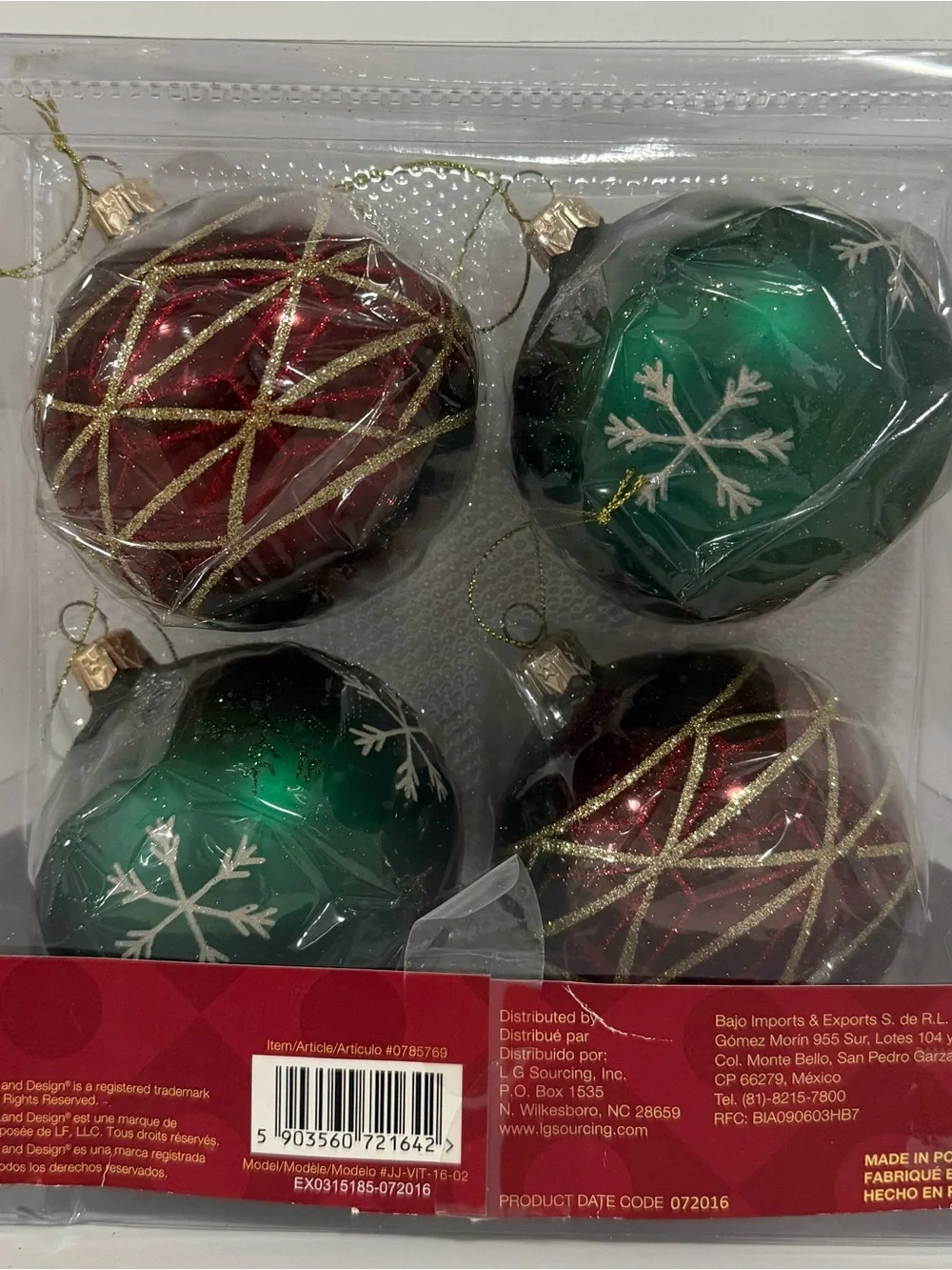 Holiday Living Emerald Green & Burgundy Red European Glass Christmas Ornaments